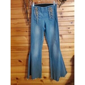 Judith March Lace Up Bell Bottom Jeans Size M